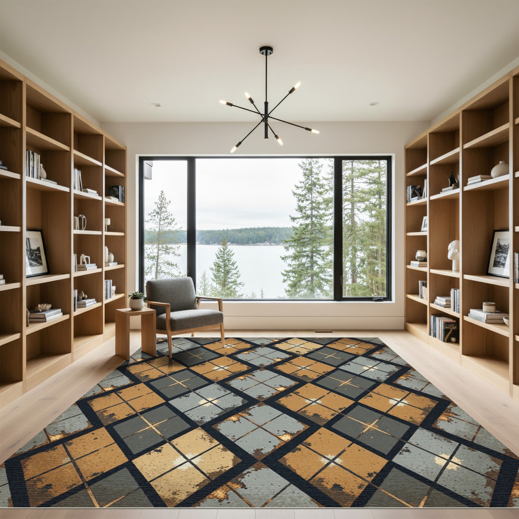 Gold Grey Diamond Argyle Texture Rug