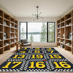 Yellow Racing Numbers Checkerboard Grid Rug