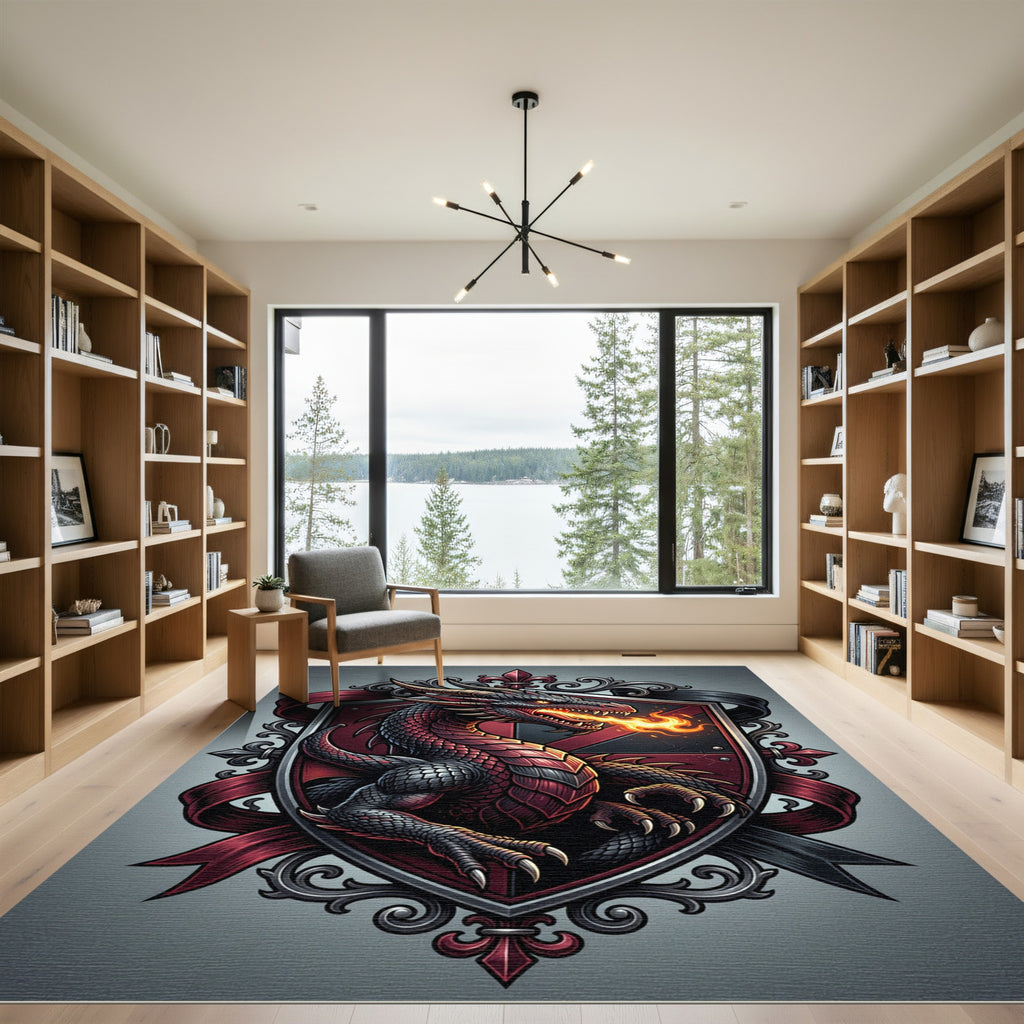 Gothic Crimson Dragon Crest Emblem Rug
