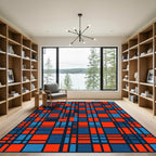 Red Blue Geometric Grid Rug