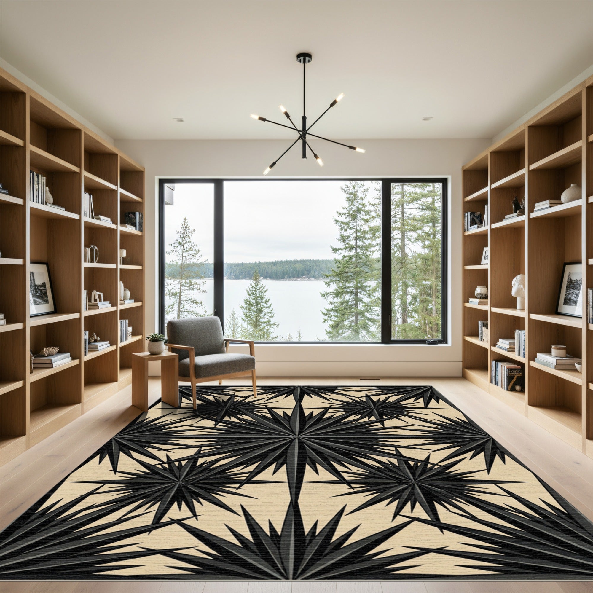 Monochrome Geometric Starburst Layered Rug