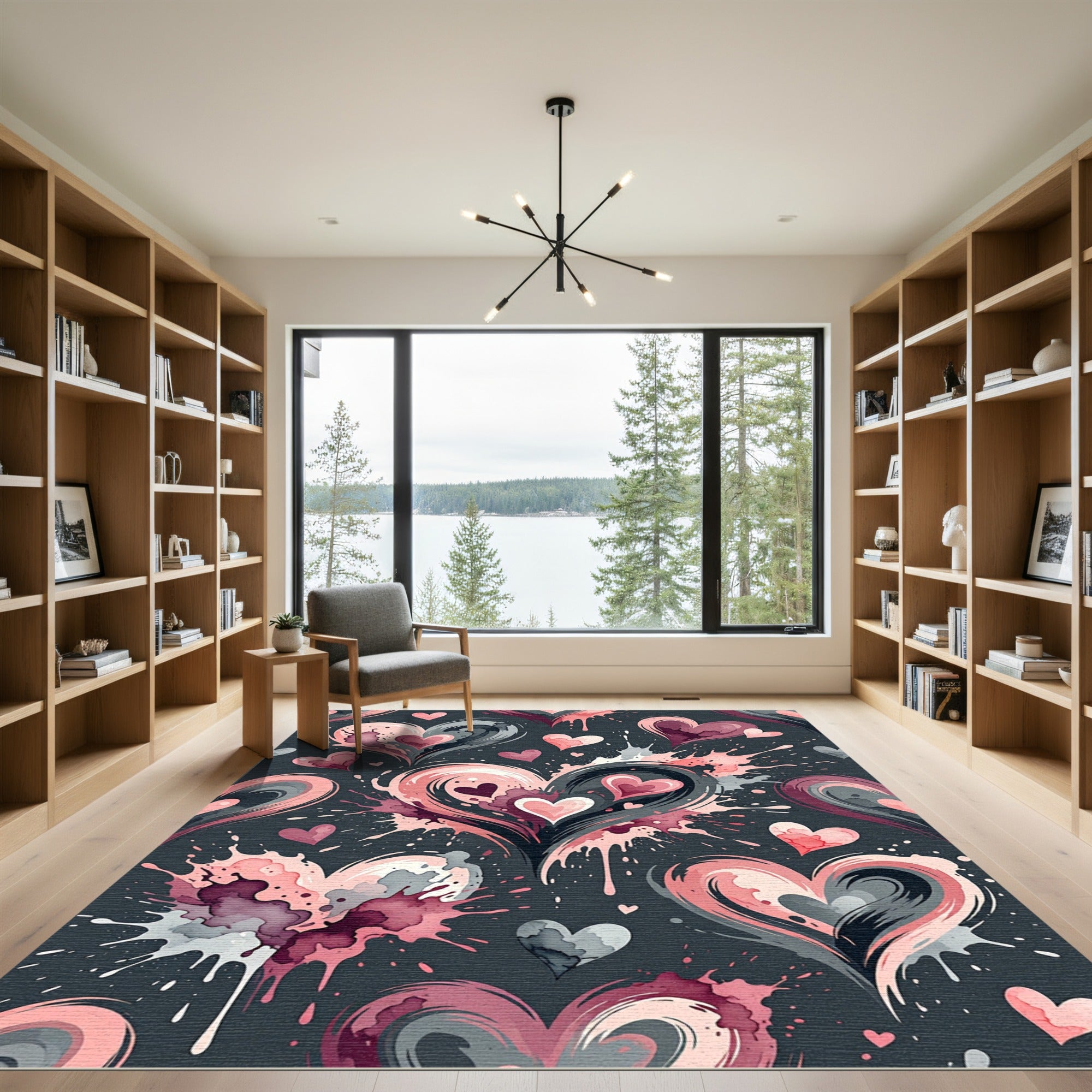 Pink Splash Hearts Artistic Contemporary Rug