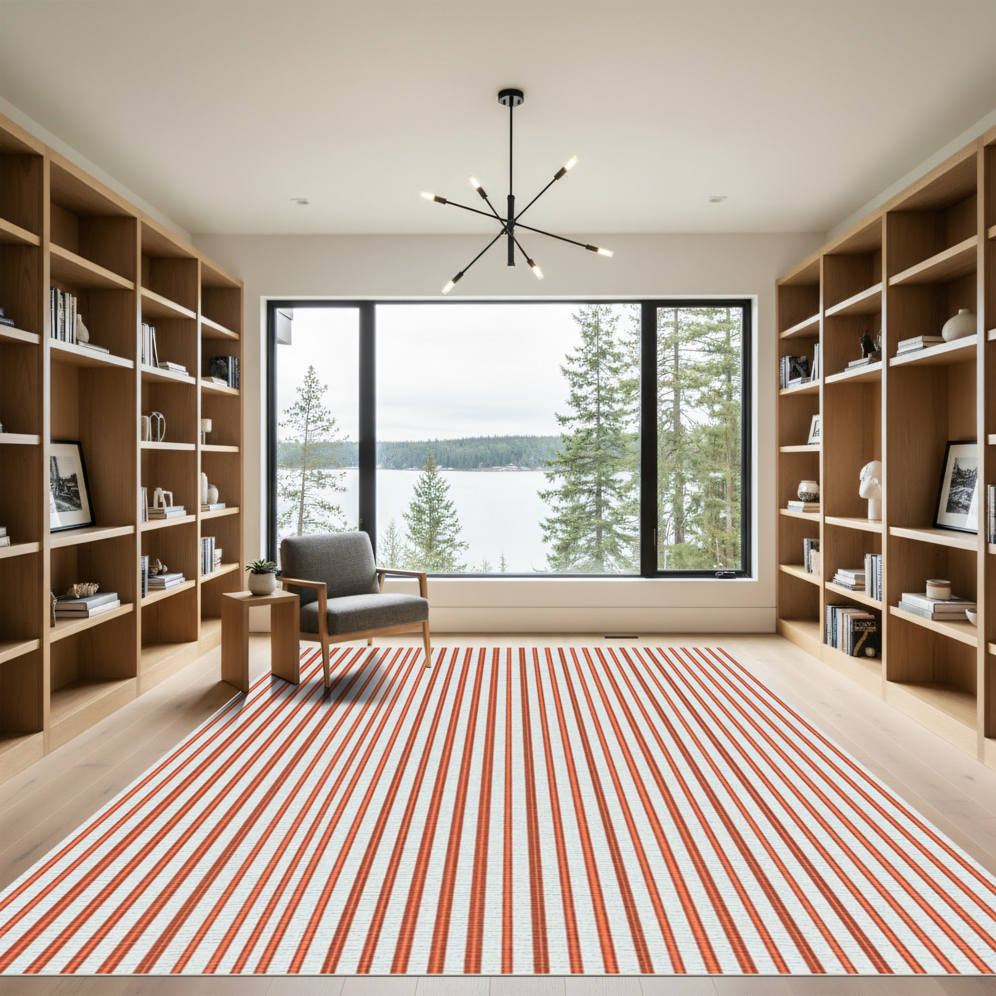 Crimson Orange Vertical Lines Rug