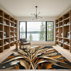 Golden Wheat Ears Abstract Brushstrokes Rug