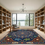 Deep Blue Floral Medallion Botanical Art Rug