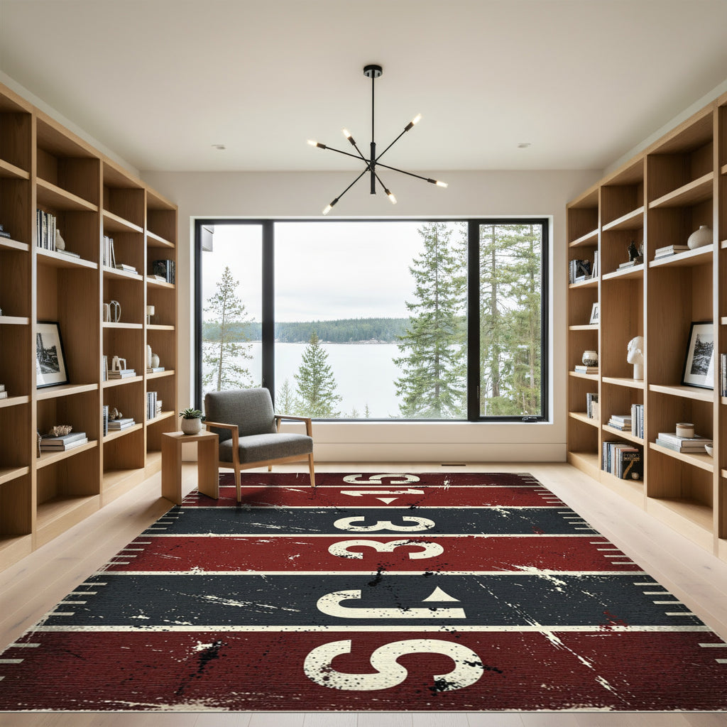 Vintage Red Black Numeric Grid Rug