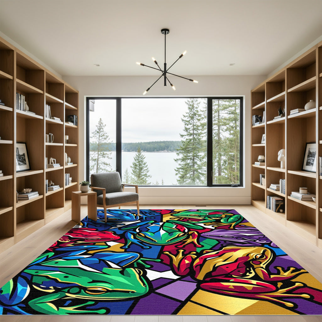 Vibrant Stained Glass Tree Frog Mosaic Rug