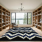 Indigo Cream Jagged Chevron Abstract Rug