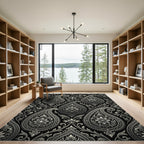 Classic Black White Paisley Floral Rug