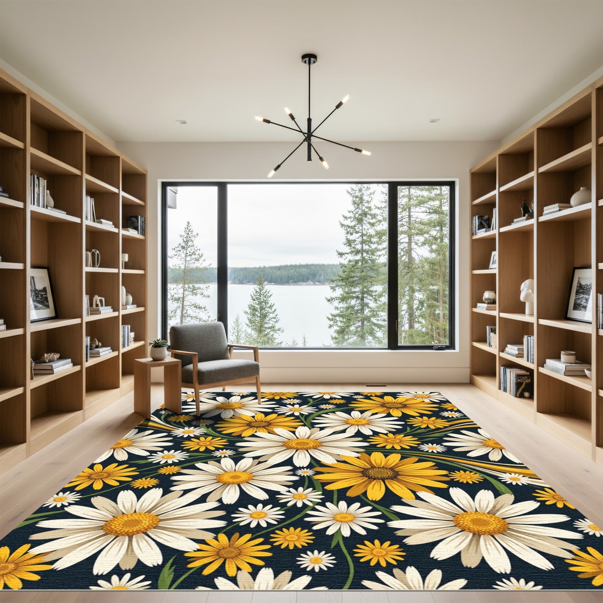 Vibrant Golden Daisy Floral Meadow Rug