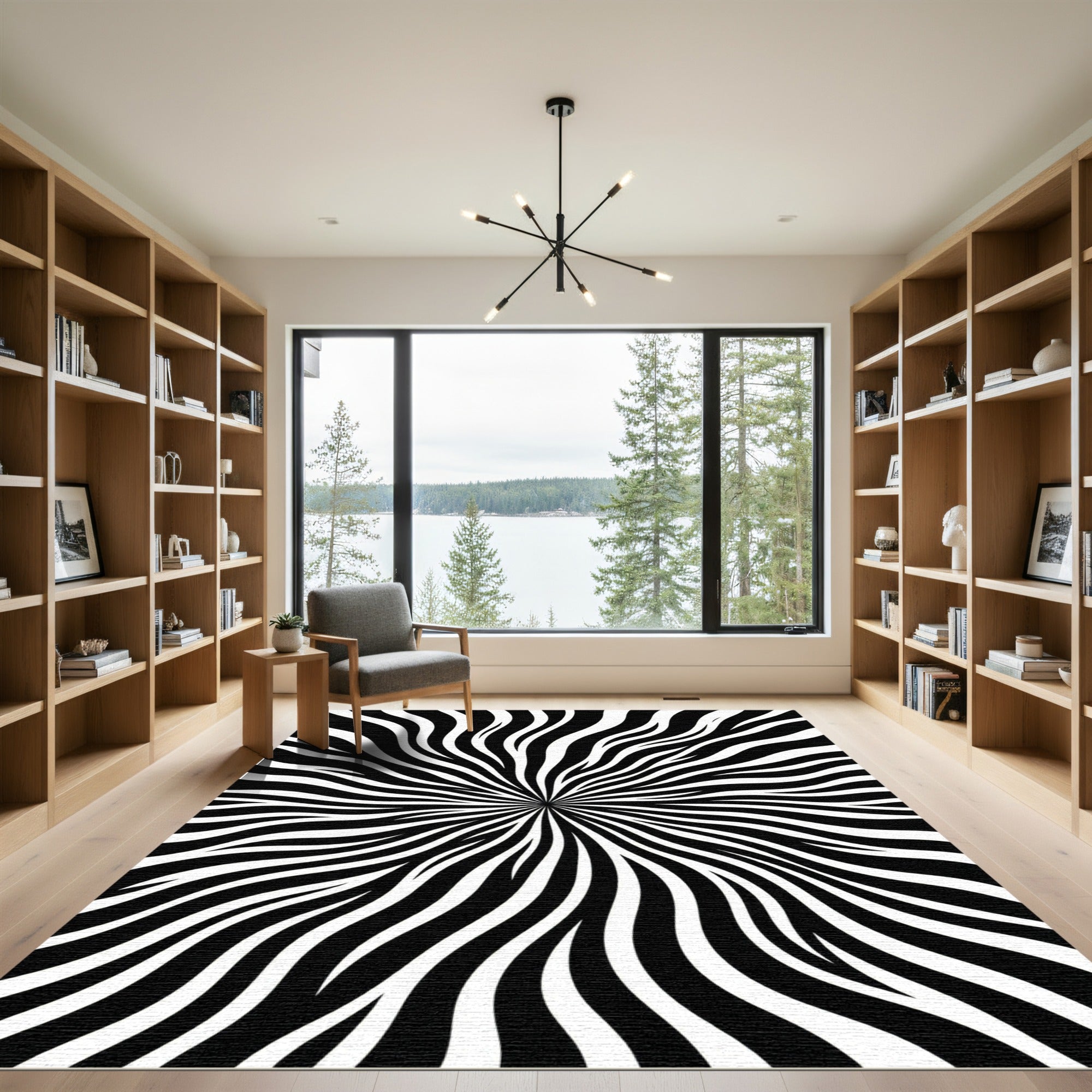 Bold Black and White Optical Wave Rug