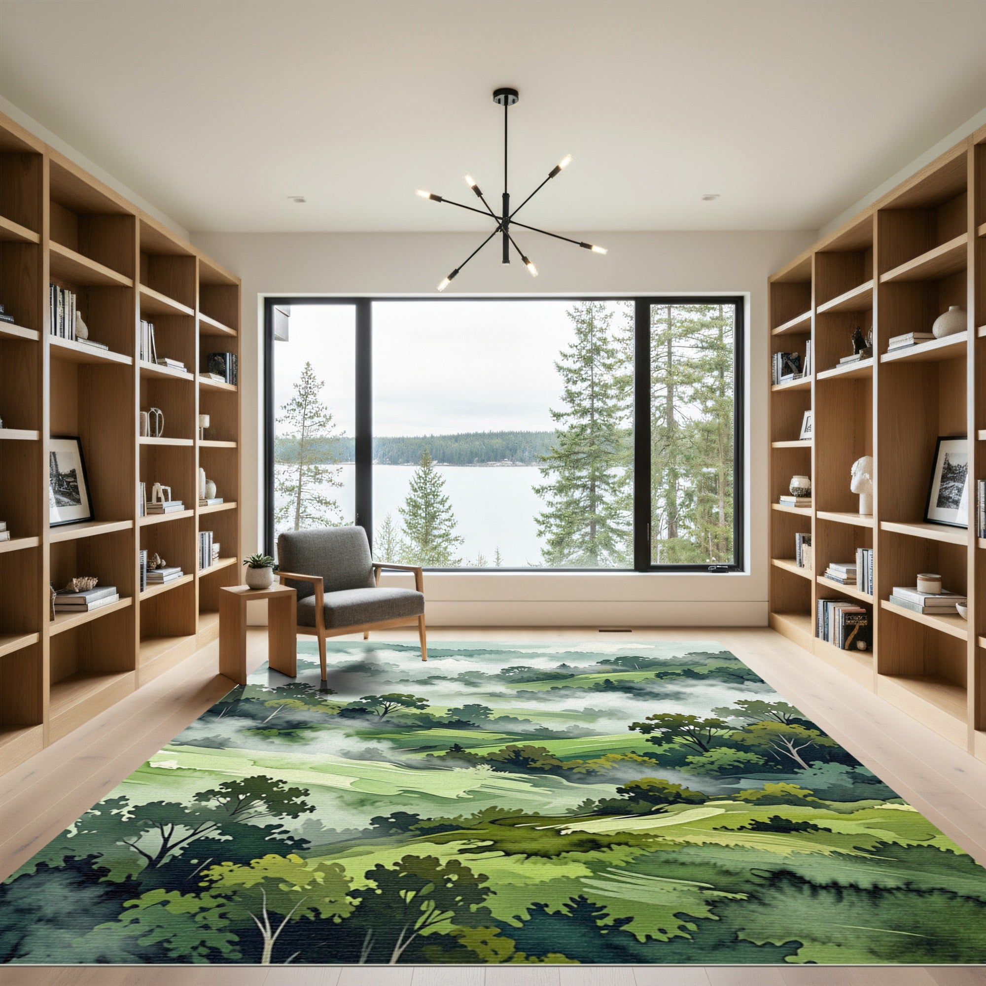 Misty Green Rolling Hills Landscape Rug