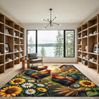 Vibrant Rooster Farmhouse Sunflower Meadow Rug