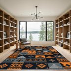 Geometric Orange and Charcoal Aztec Tile Rug