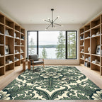 Sage Green Ornate Floral Damask Rug