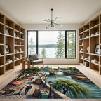 Parisian River Seine Bookstore Scene Rug