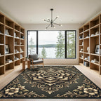 Ornate Golden Floral Medallion Scroll Rug