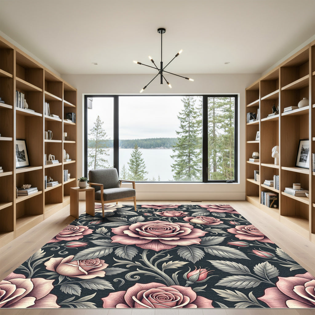 Elegant Blush Rose Floral Bouquet Rug