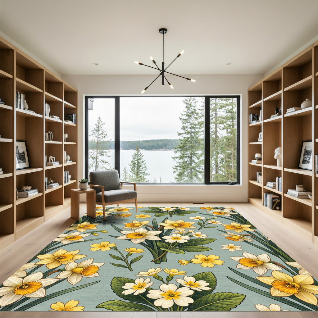 Yellow Narcissus and Primrose Spring Garden Rug