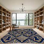 Royal Blue Gold Filigree Keyhole Interlock Rug