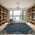 Turquoise Teal Geometric Mandala Rug