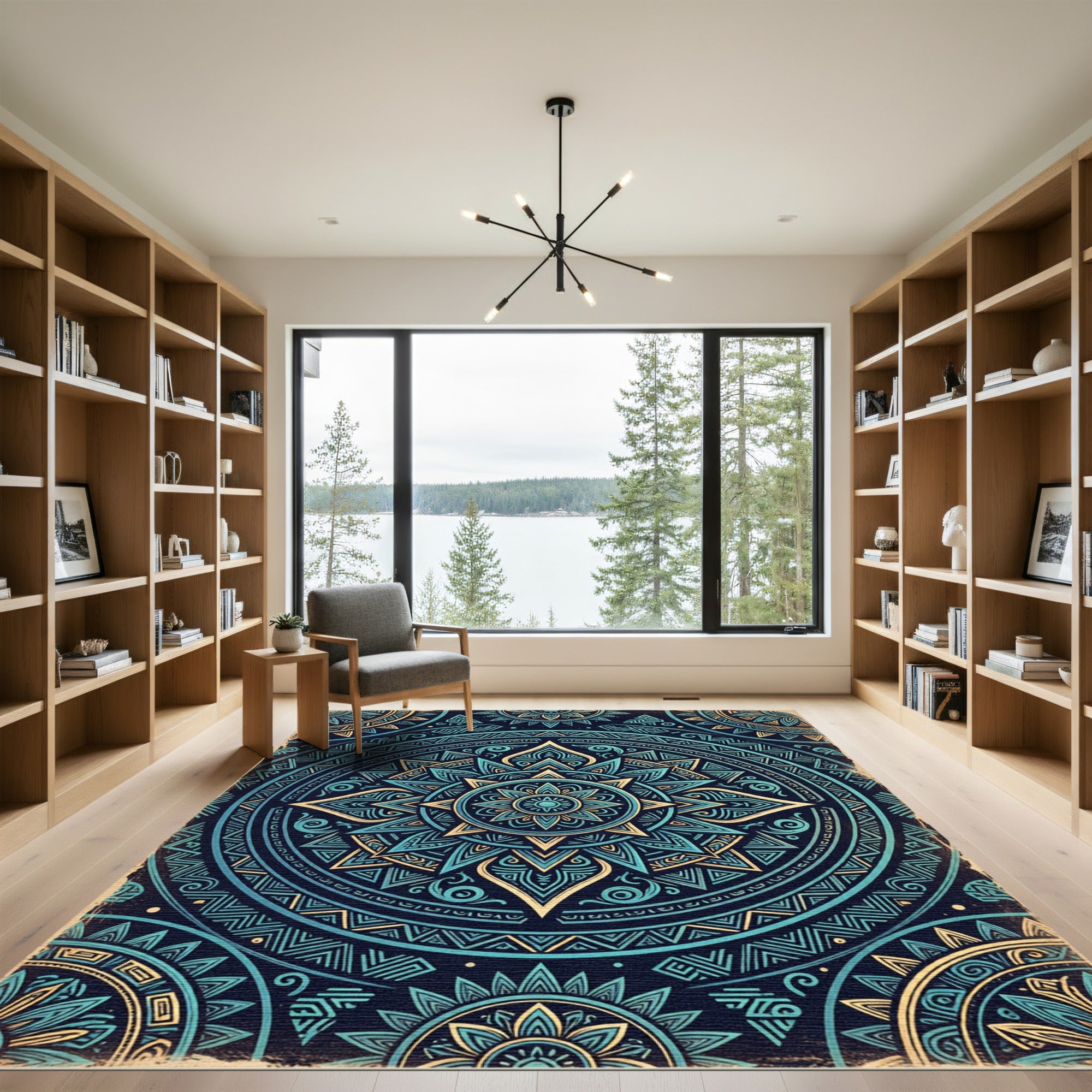 Turquoise Teal Geometric Mandala Rug