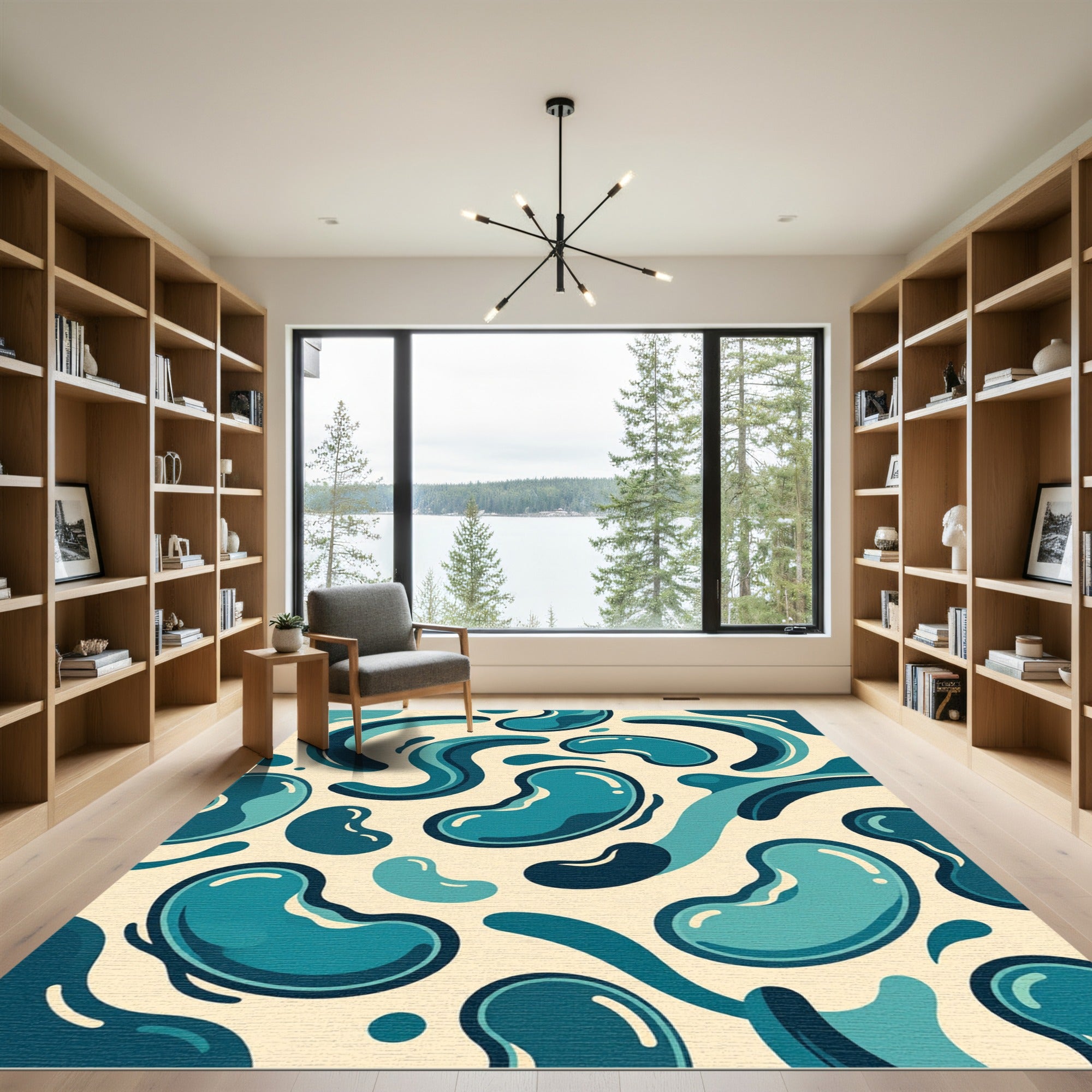 Aqua Blue Bean Fluid Shapes Rug