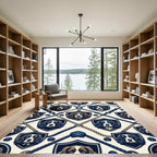 Navy Nautical Hound Shield Lattice Room Decor Rug