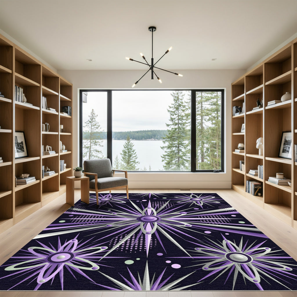 Radiant Amethyst Starburst Celestial Aura Rug