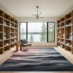 Misty Mountain Landscape with Soft Sunrise Hues Rug
