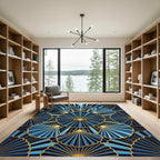 Art Deco Blue Gold Scallop Shell Rug