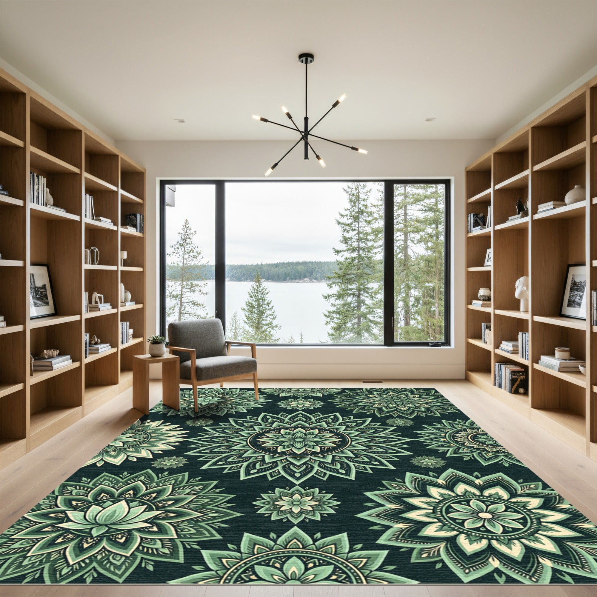 Green Mandala Flower Intricate medallion Rug