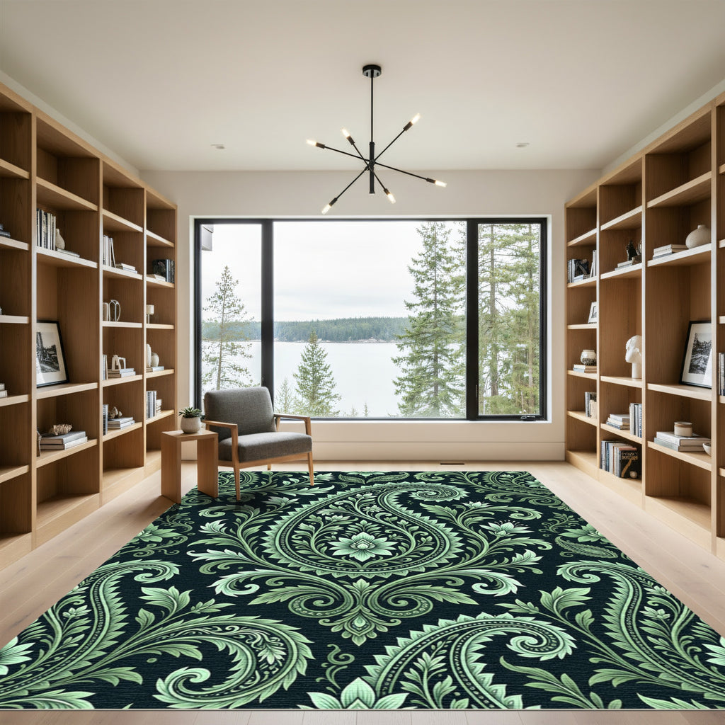Mint Green Paisley Floral Ornament Rug