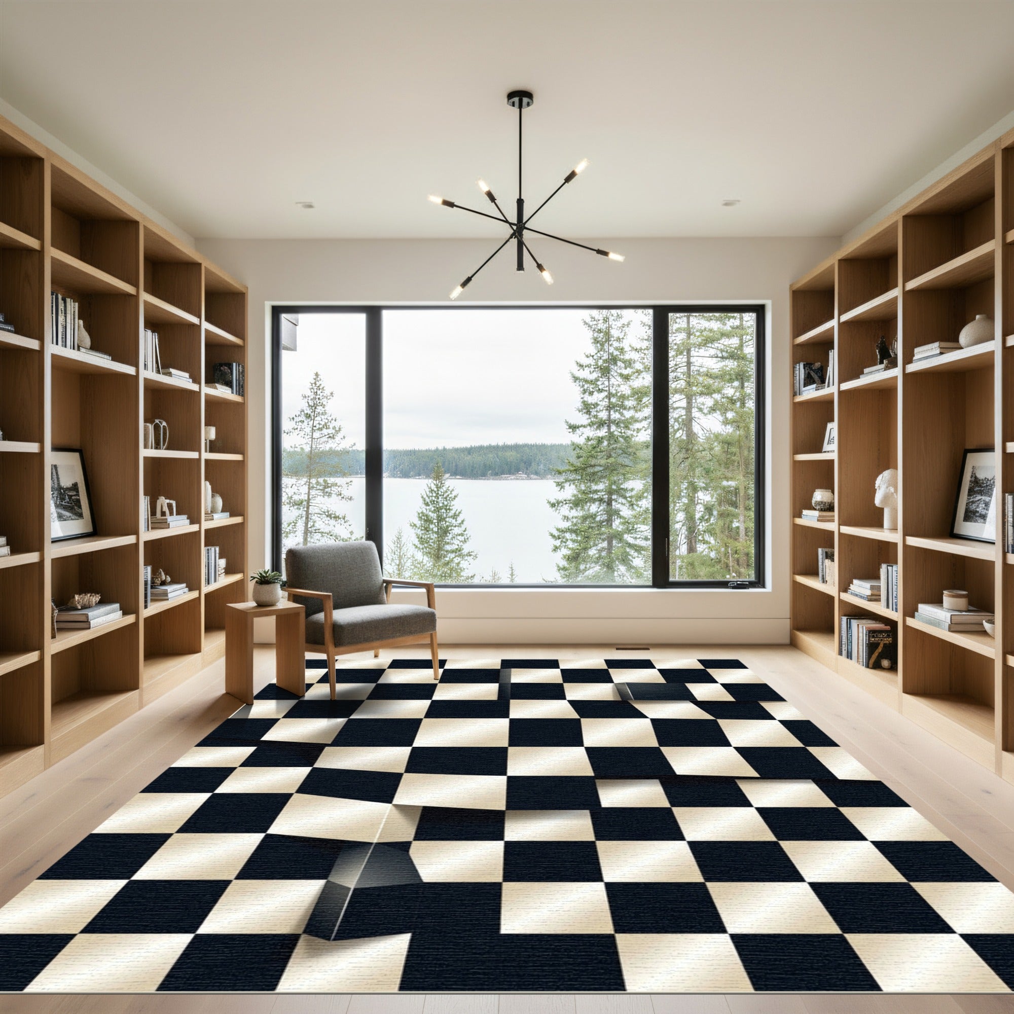 Black Gold 3D Chessboard Checkered Rug