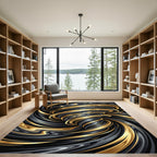 Swirling Golden Black Abstract Vortex Rug