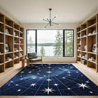 Midnight Blue Celestial Constellation Mapping Rug