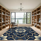 Navy Blue Golden Lotus Medallion Rug