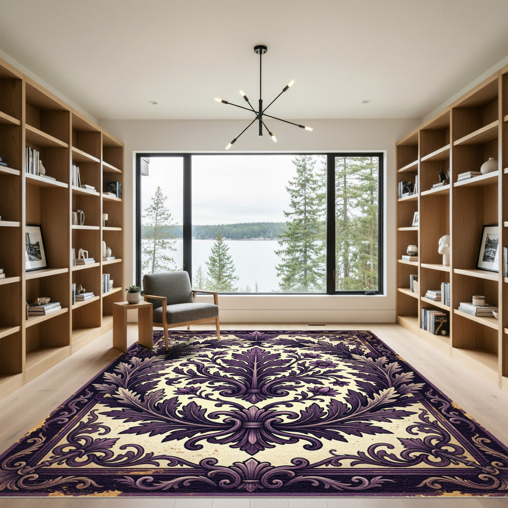 Plum Floral Acanthus Frame Accent Rug