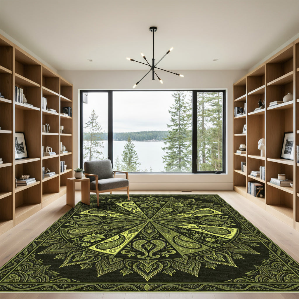Golden Paisley Sunburst Mandala Rug