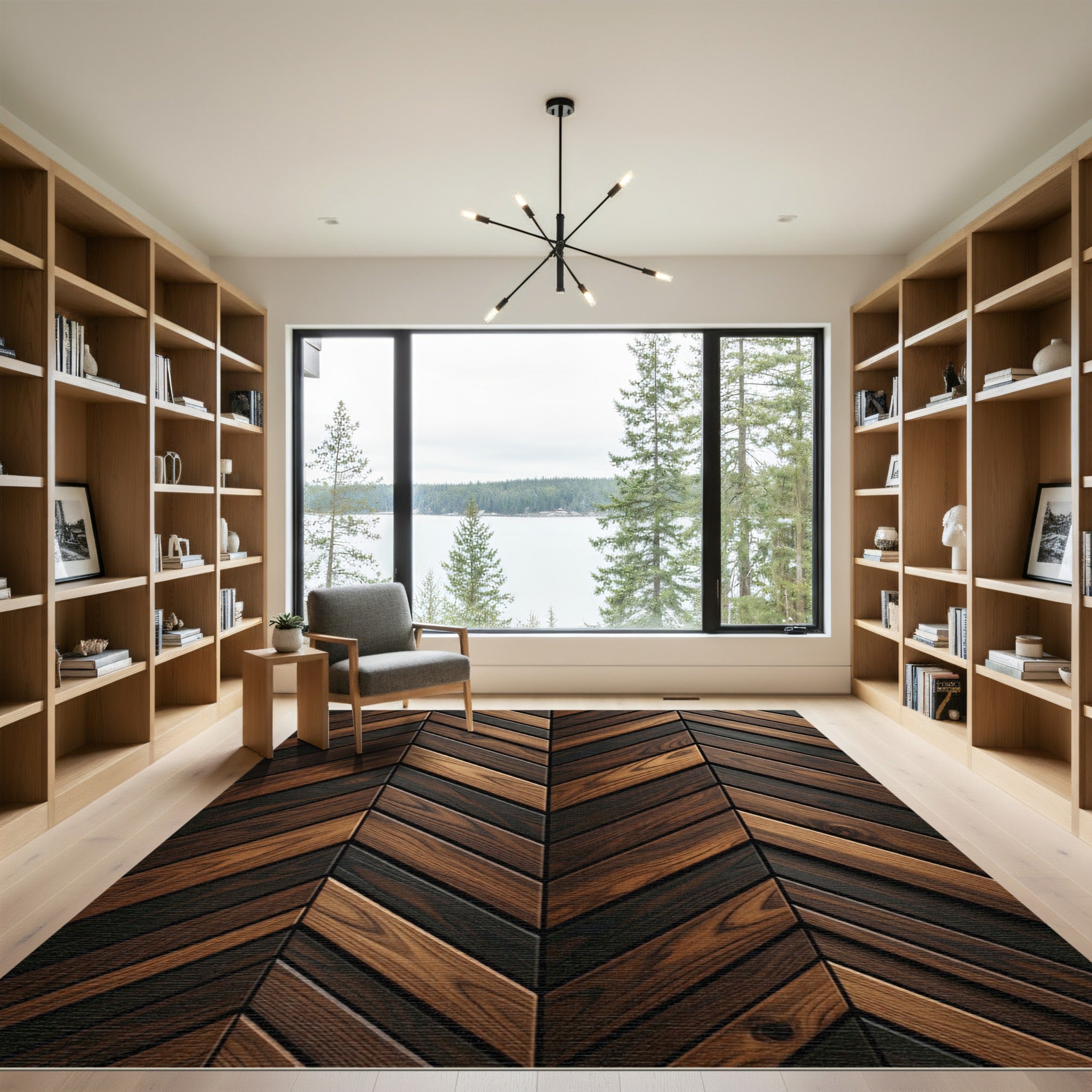 Rich Wood Grain Chevron Pattern Rug