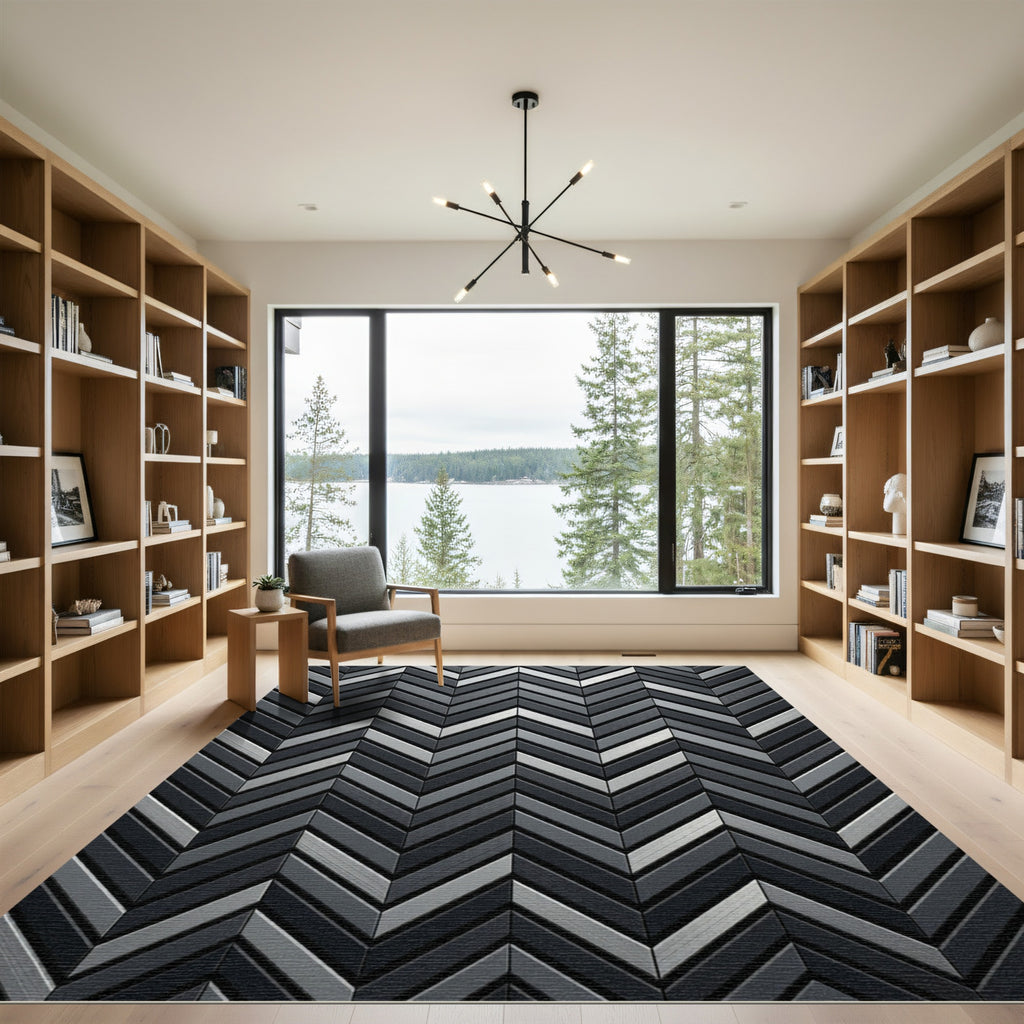 Modern Gray Chevron Metallic Rug