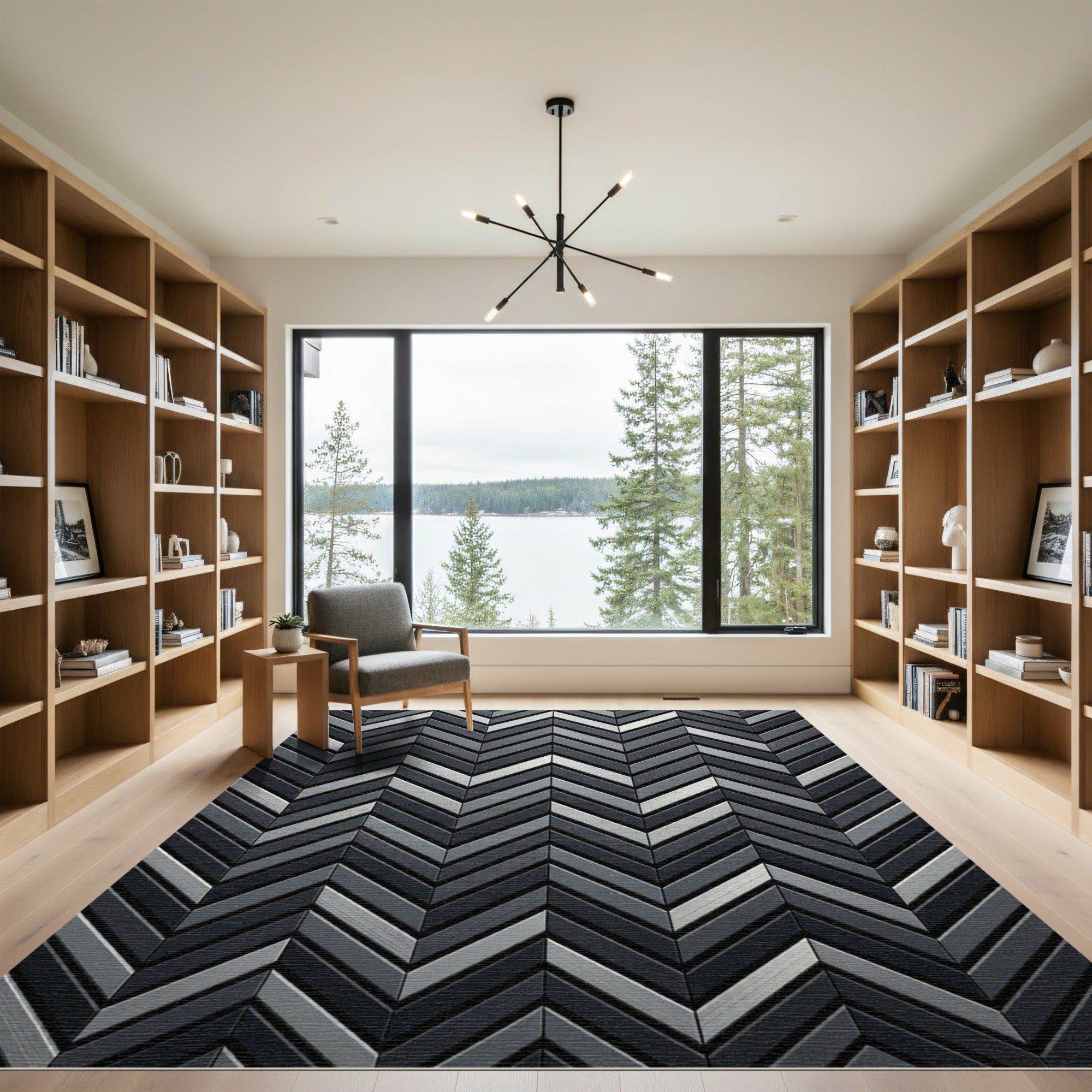 Modern Gray Chevron Metallic Rug