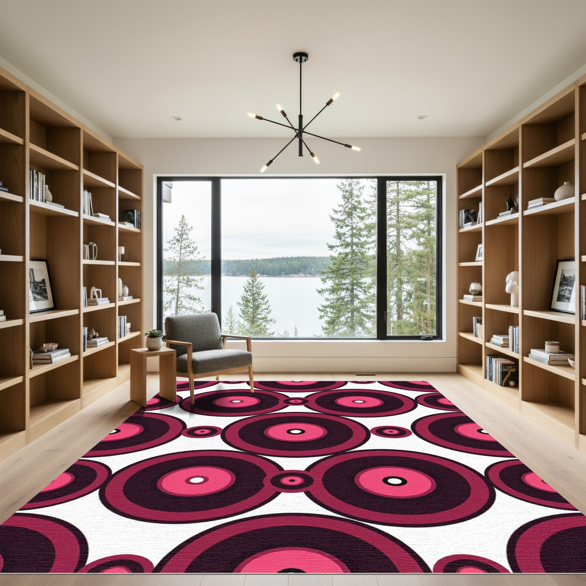 Retro Pink Concentric Circles Rug