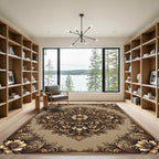 Ornate Gold Floral Scroll Pattern Rug