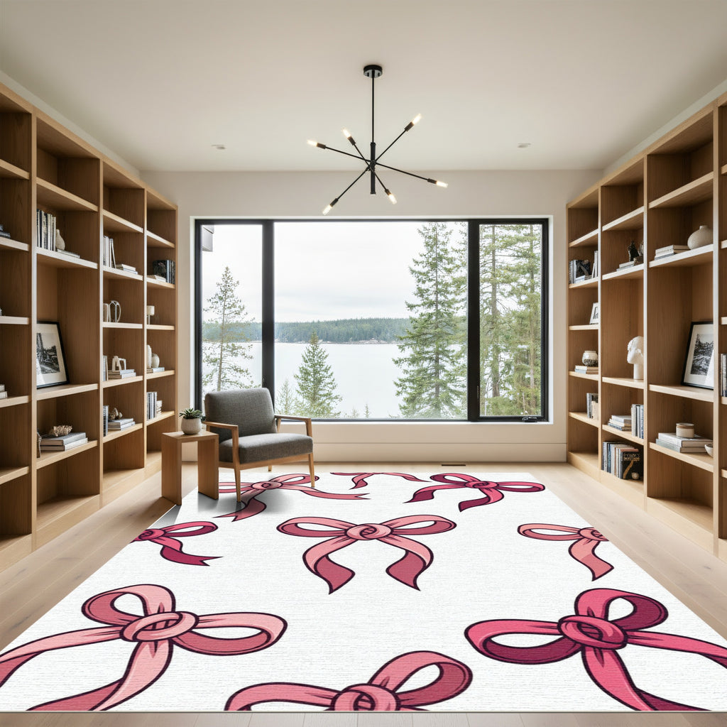 Sweet Pink Bow Ribbon Repeat Rug