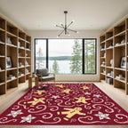 Red Gingerbread Candy Cane Snowflakes Rug