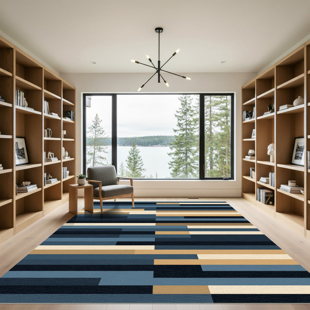 Modular Linear Arrangement Blue Tan Rug