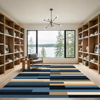 Modular Linear Arrangement Blue Tan Rug