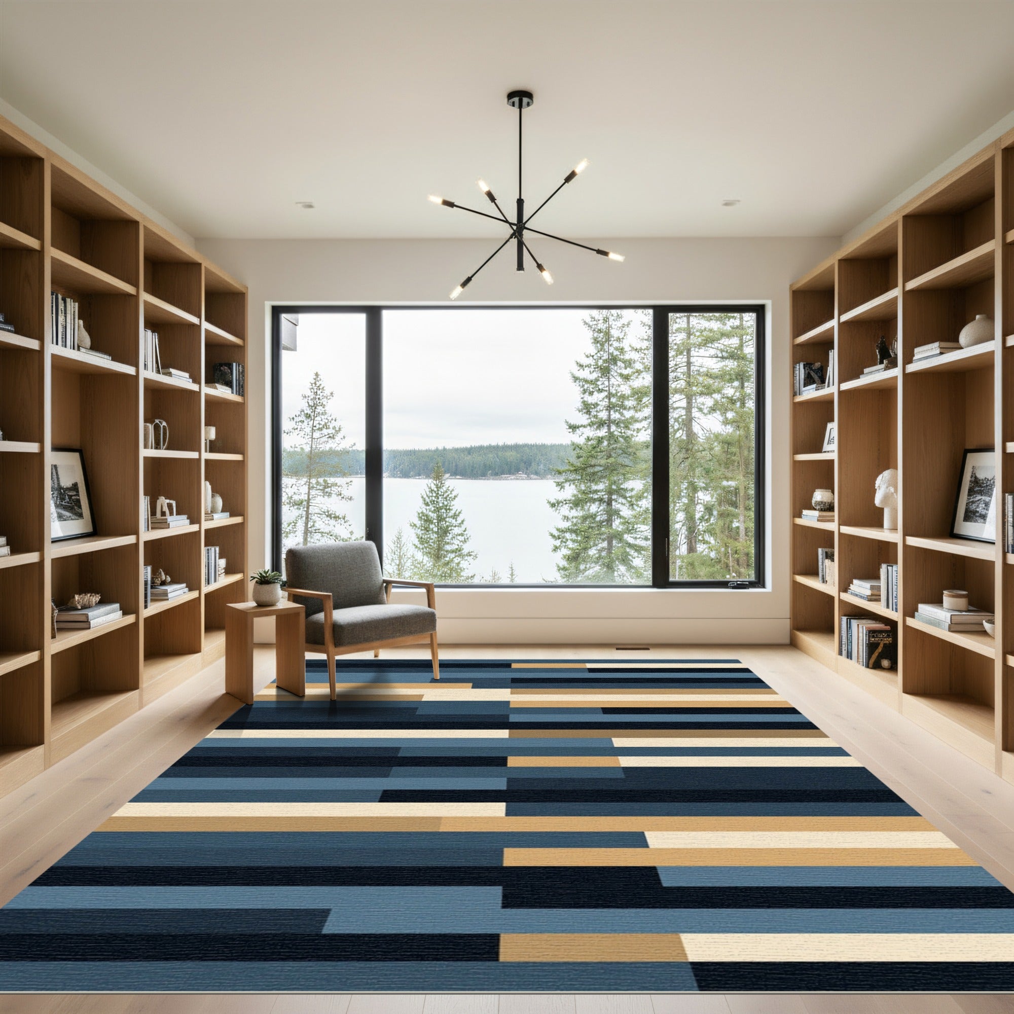 Modular Linear Arrangement Blue Tan Rug