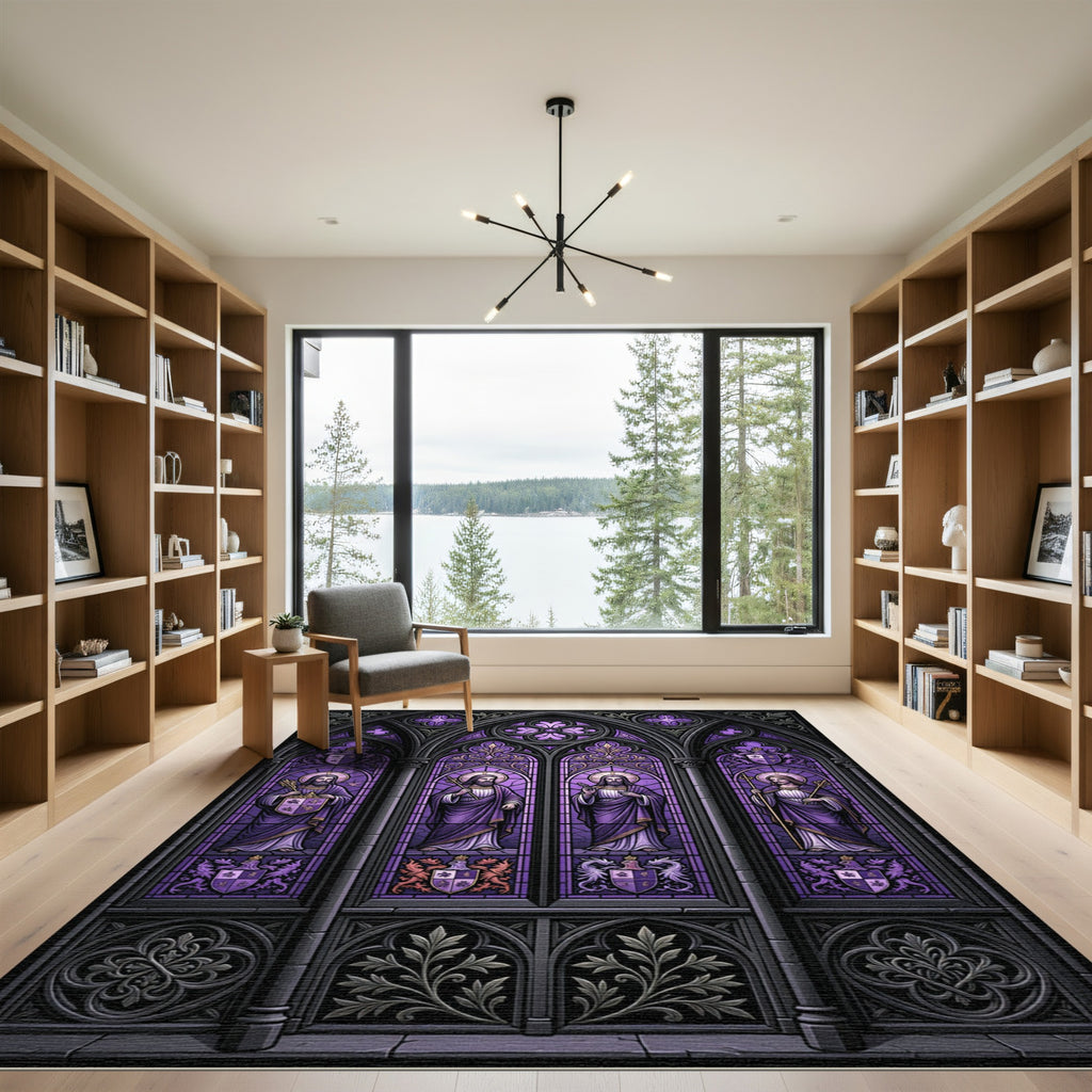 Gothic Arch Stained Glass Violet Tapestry Rug